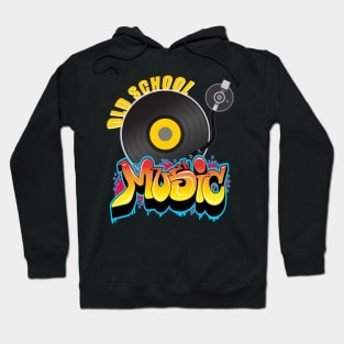 Old School Music, with Graffitti Art and the Needle on the Record Hoodie